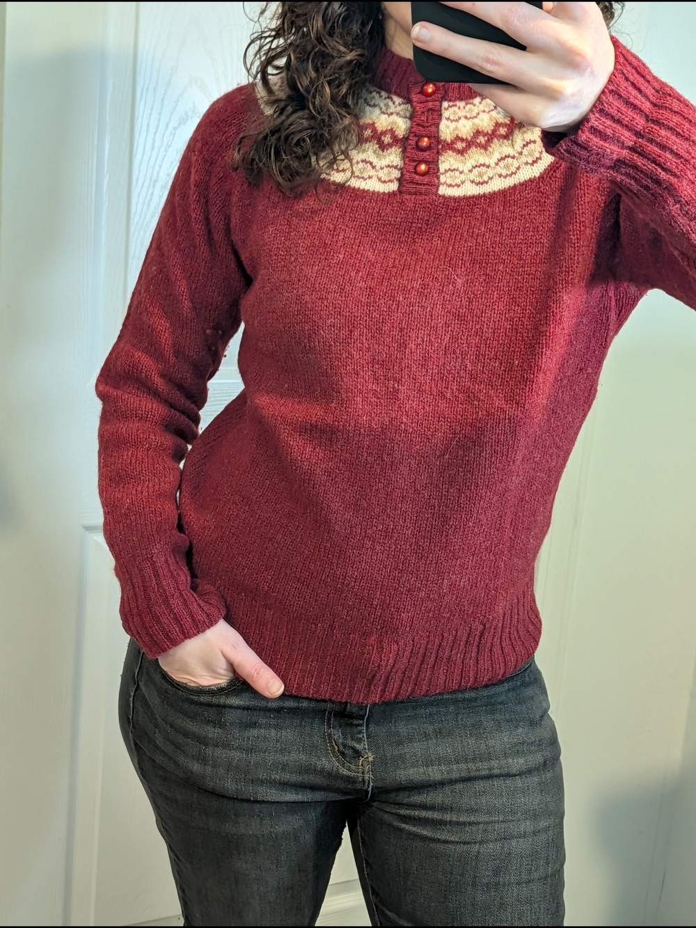 Vintage 100% Wool Fair Isle Sweater Nordic Pullover Red - Grandpa + Cottagecore